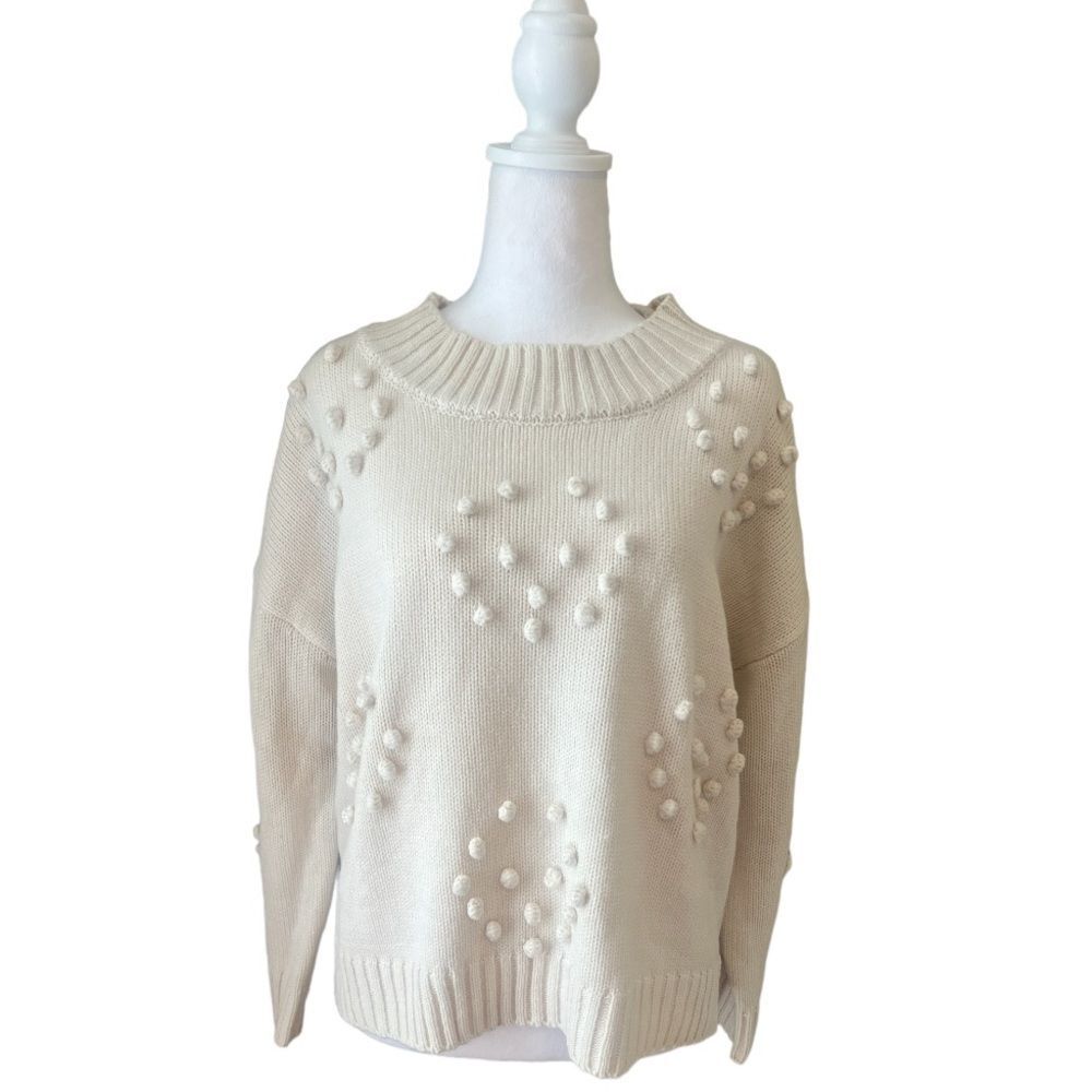 NWT Altar'd State Natural Color Pom Pom Mock Neck Size L           (F5)